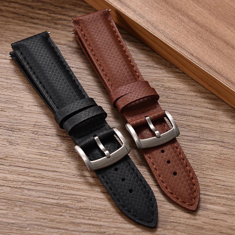 New Design FKM Rubber Leather Watch Strap 18mm 19mm 20mm 22mm Quick Release Sailcloth Watch Bands Universal Waterproof Wristband