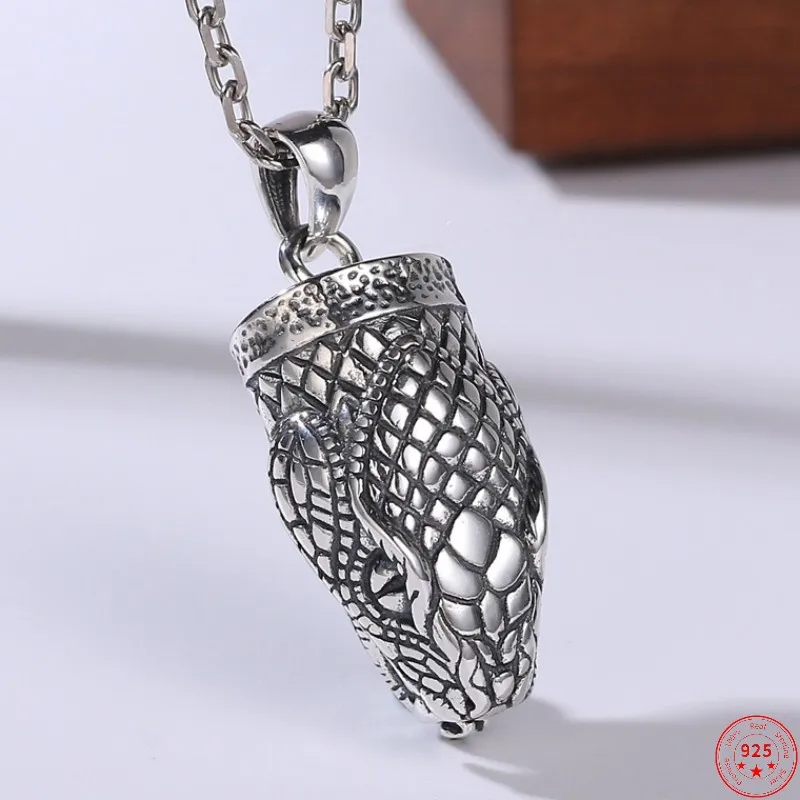 1S925 Sterling Silver Pendants for Men Women New Fashion Creative Python Snake Head Pure Argentum Amulet Punk Jewelry Wholesale