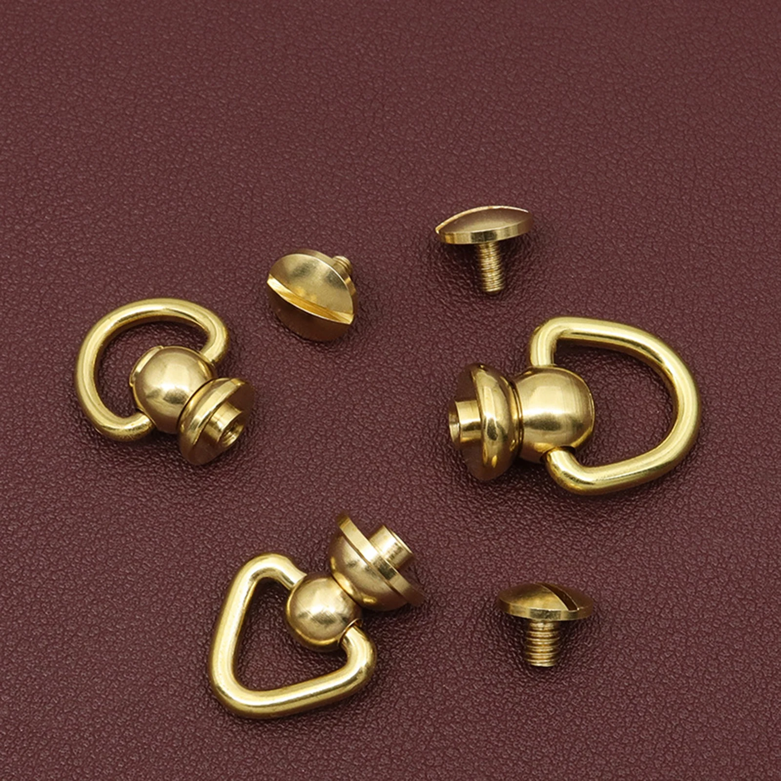 1PC Solid Brass Rivet and Studs with Screws D Ring and Triangle Design Rotate Head Spikes Buttons with D Ring Leather Craft Tool