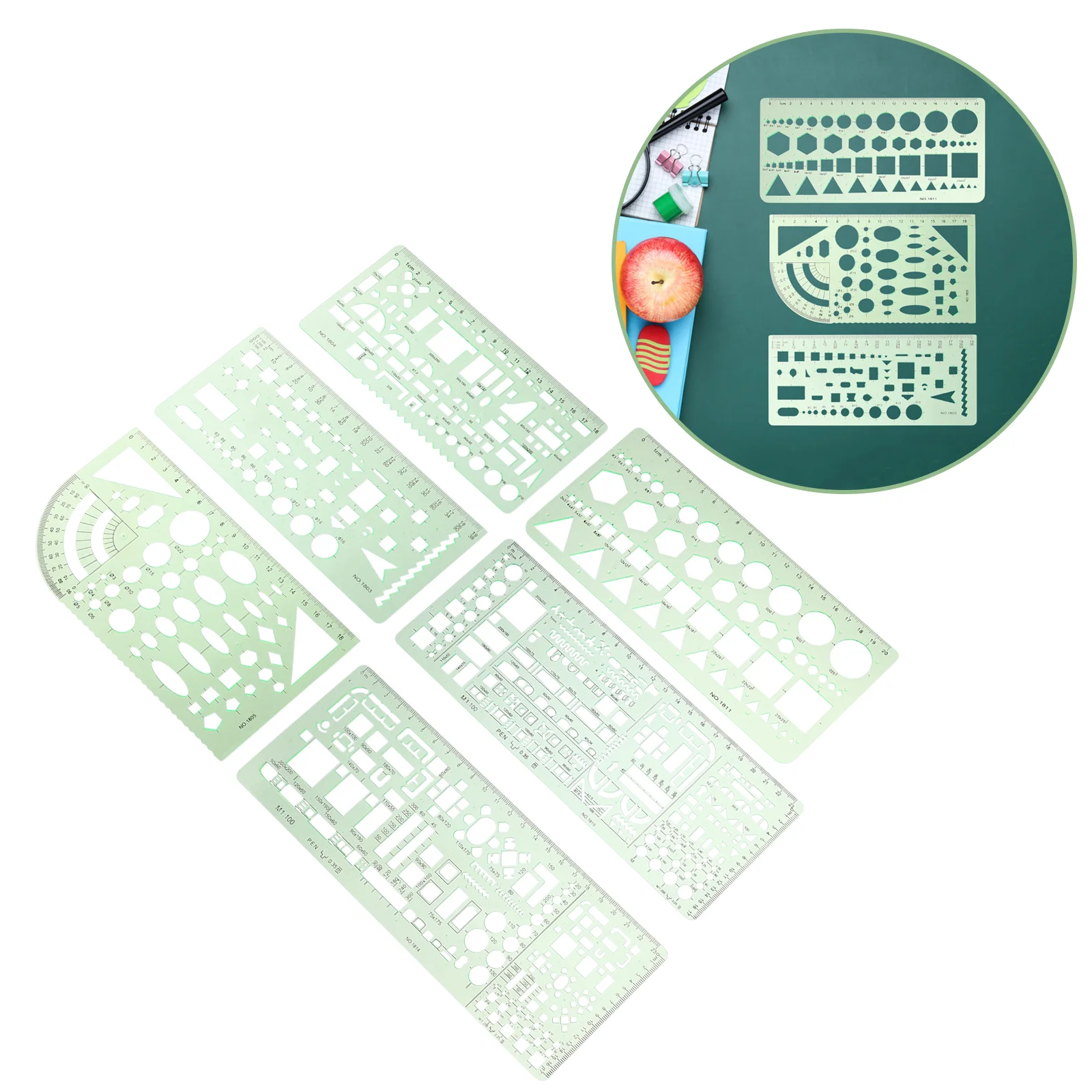 Practical Set 6 Drawing Templates High Grade Plastic Architectural Template Geometric Stencils Geometry Ruler Circle Templates