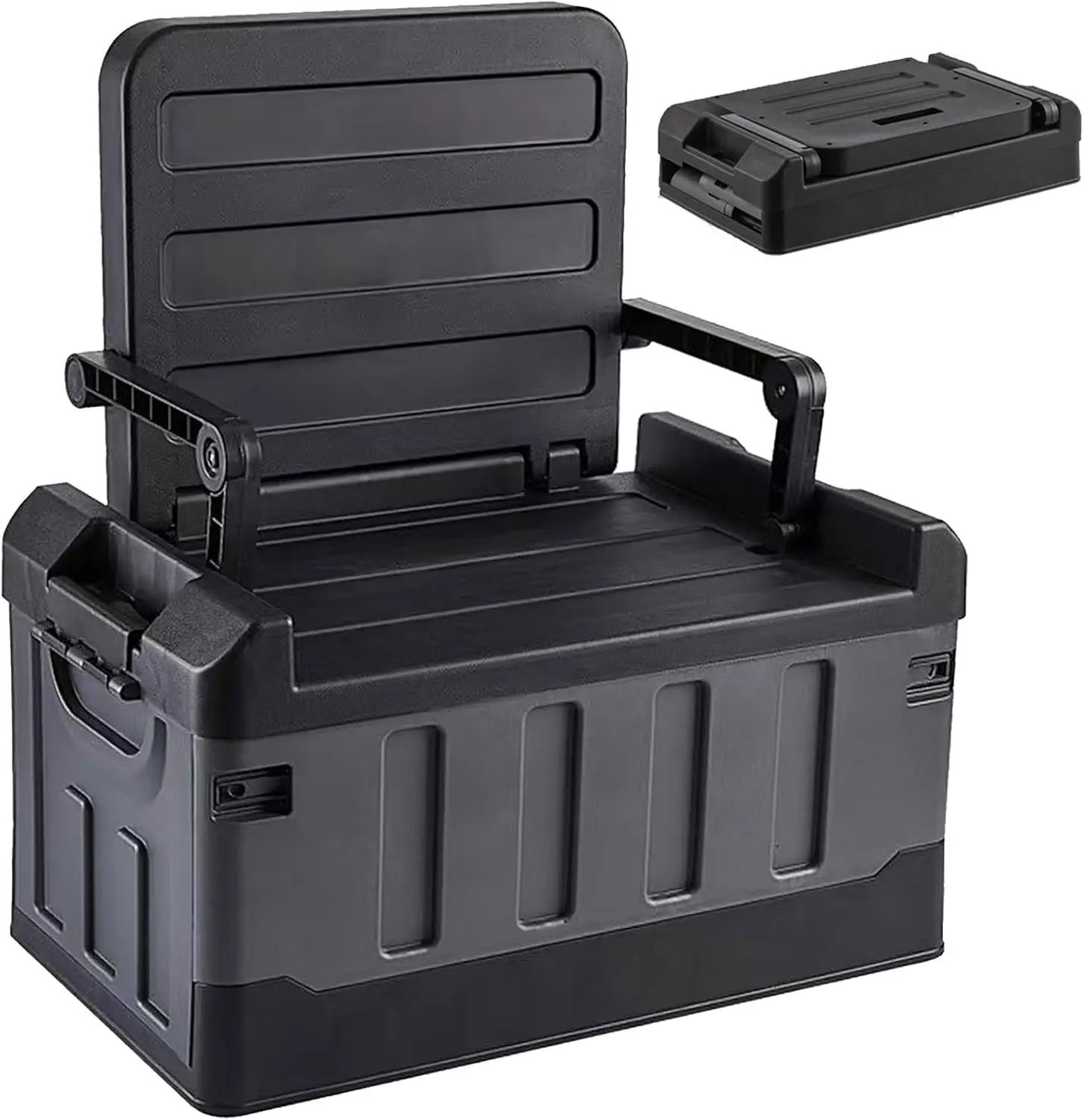 Camping and Car Storage, Heavy - Duty Plastic, Black, Foldable and Seatable, 60L Large Capacity