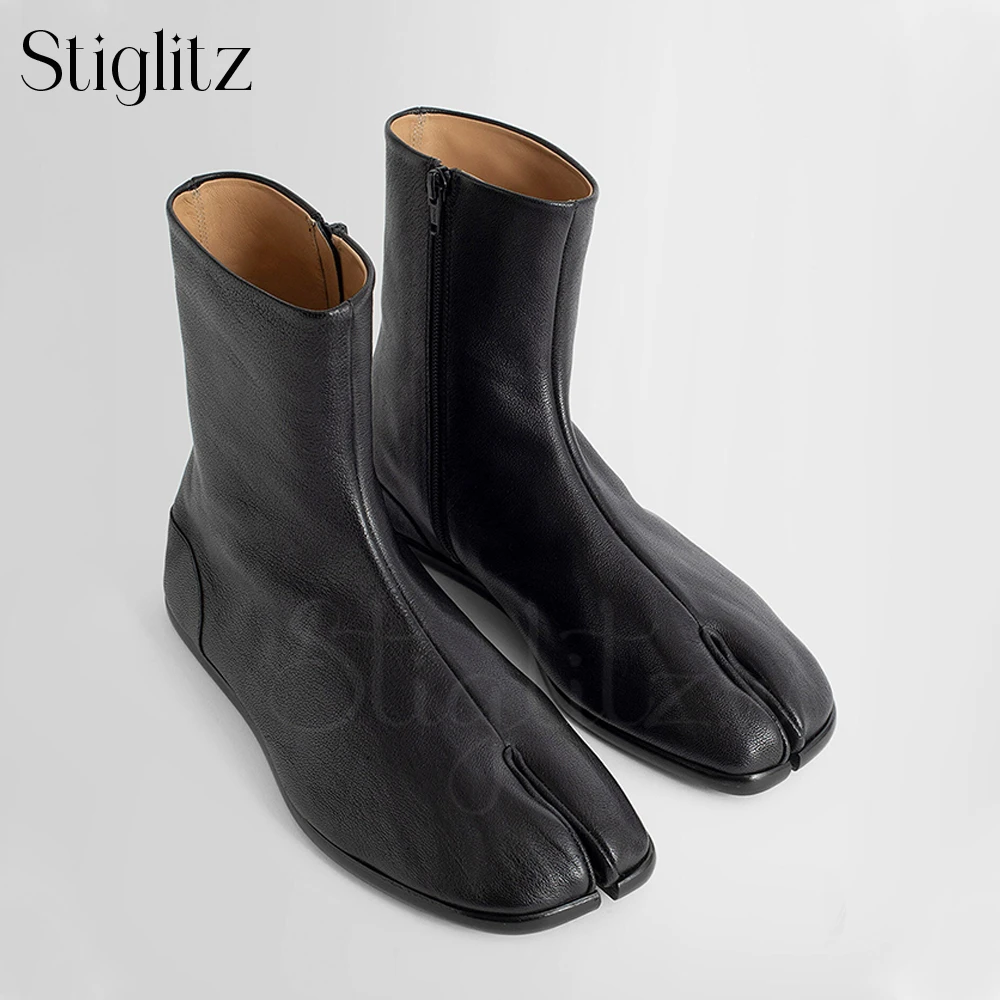 Tabi-Bottines plates zippées en cuir noir pour hommes, bottes de rinçage Parker fendues, bottes de style créateur, personnalisées, multicolores, nouveautés, mode, vente