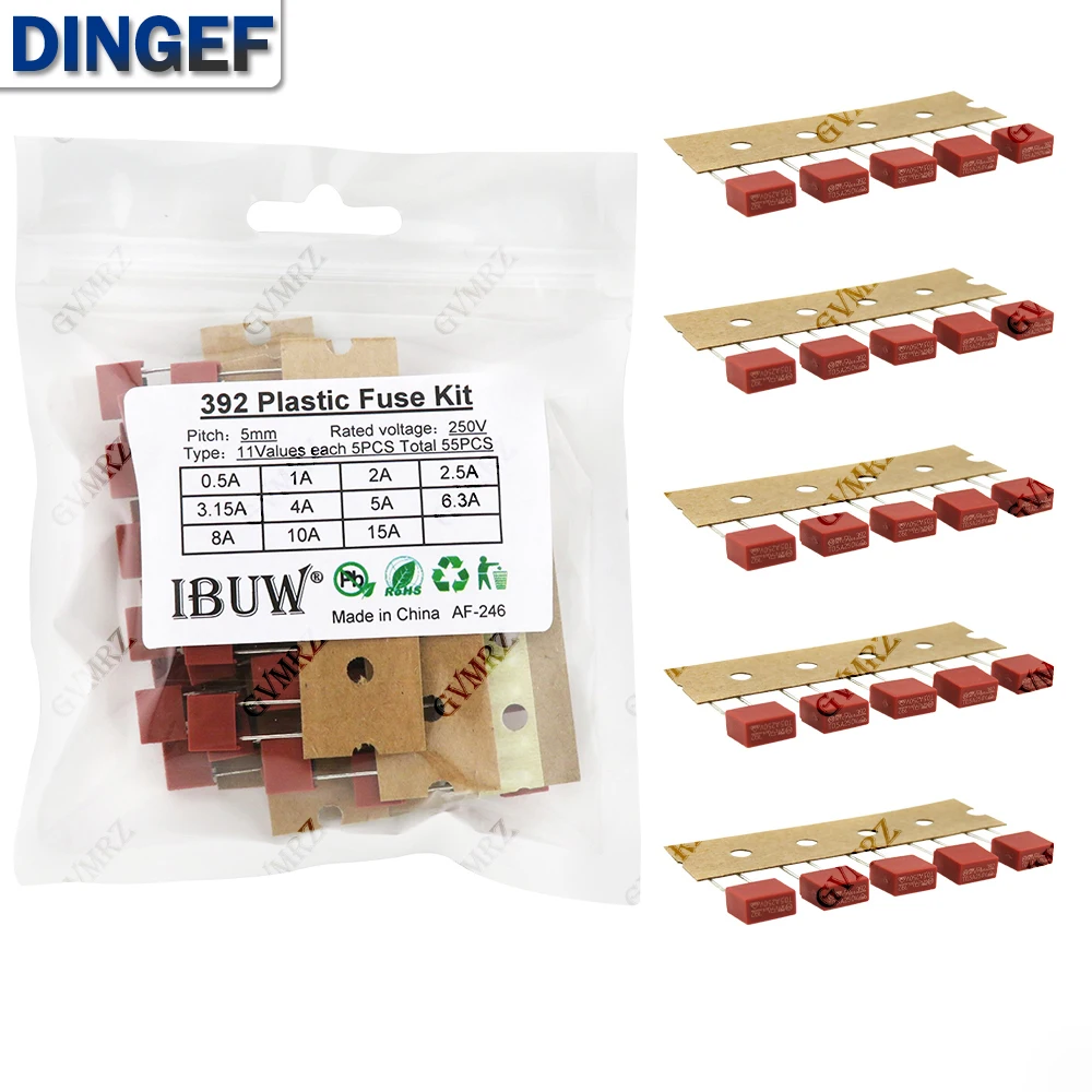55PCS 11Values 392 Plastic Fuse Kit (0.5A/1A/2A-15A) 250V for DIY Electronic Overcurrent Protection KIT 0.5A 1A 2A 3A