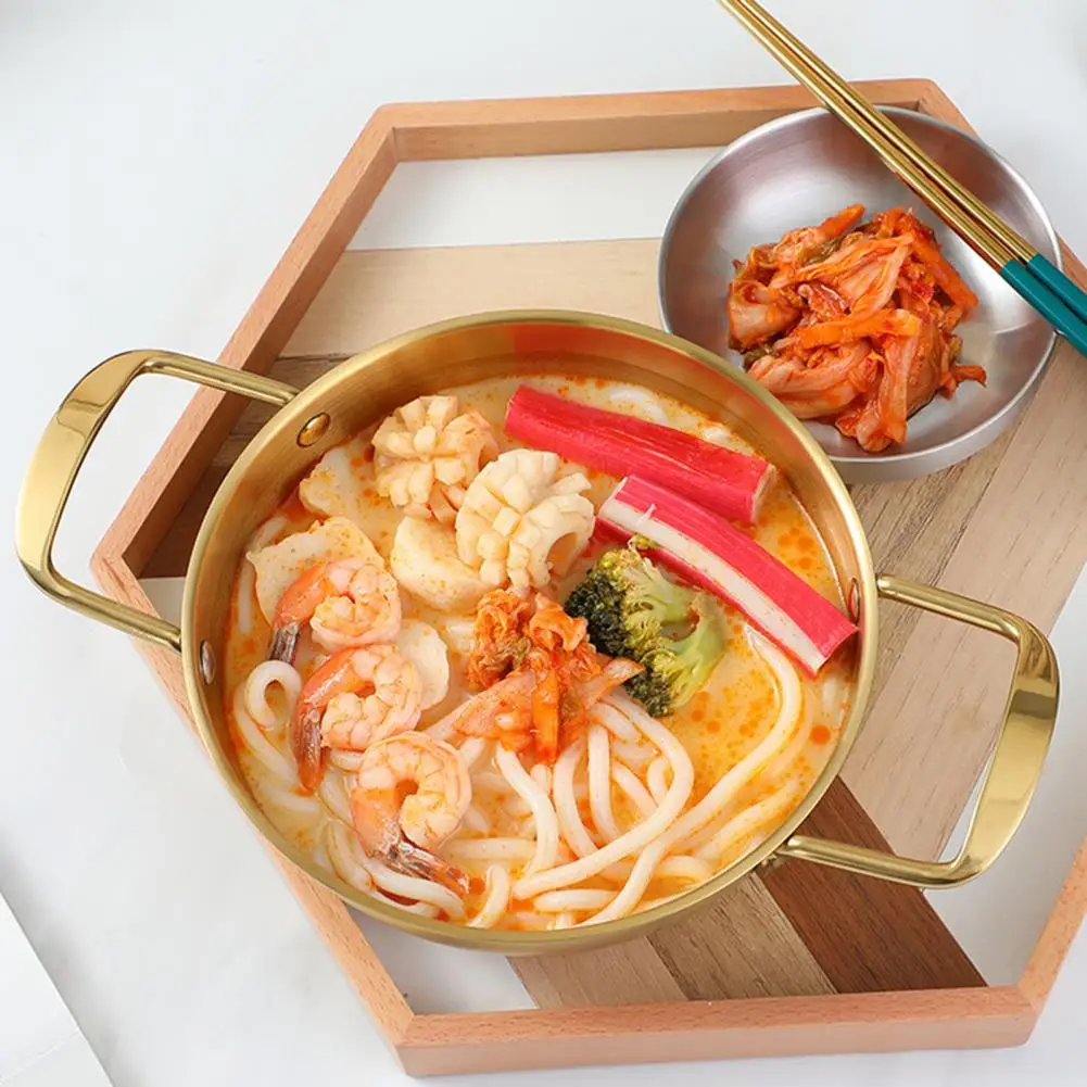 Food-Grade Korean Style Stainless Steel Saucepan Korean Noodle Pot Rust-Proof Multi-Purpose Cookware for Seafood Soup Pasta