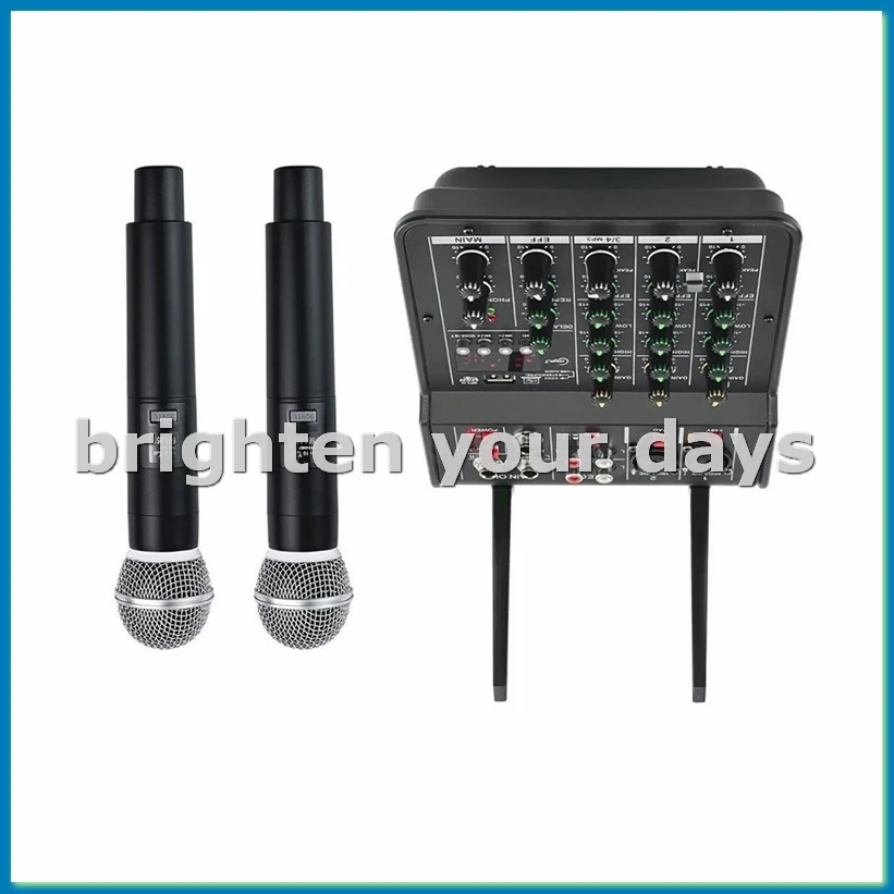4-Channel DJ Mixer Console with Wireless Dual Mic Bluetooth 2-Way Audio Control for Home KTV Stage Studio-VVNB