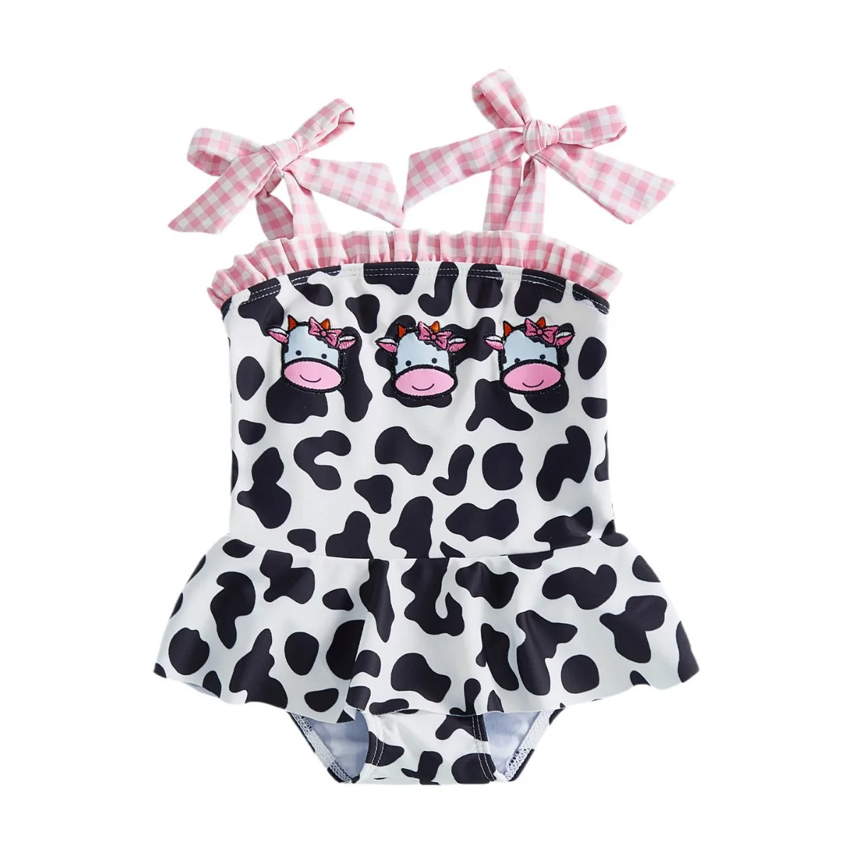 Baby Girls One-piece Swimsuit Kids Sleeveless Cute Cartoon Sun-protective Quick-Dry Lace-up Swimwear Toddler Bathing Costume