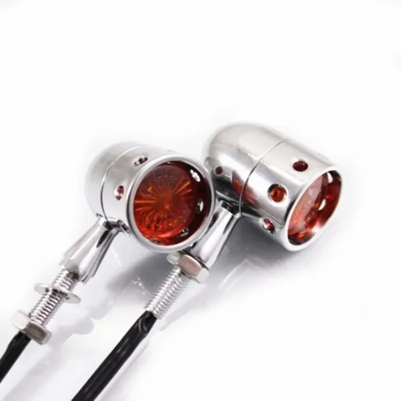 12V Chrome Universal Motorcycle Metal Retro Turn Signal Lights Indicator Lamp For Harley Honda Yamaha Suzuki Chopper Bobber