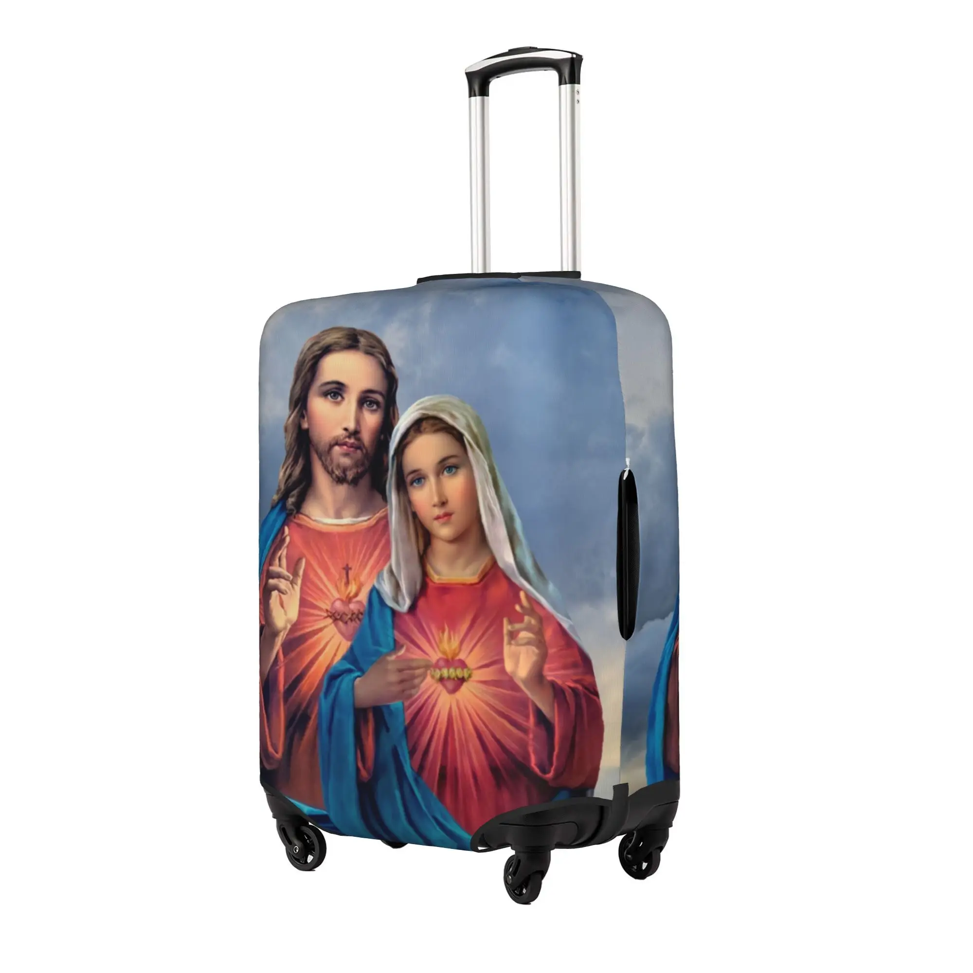 Sacred and Immaculate Hearts Luggage Cover Protector Cute Catholic Jesus and Mary Travel Suitcase Protective Cover for18-32 Inch
