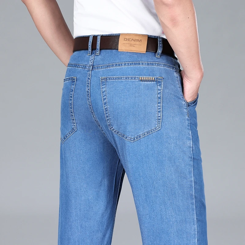 2026 Summer Brand Clothing New Men's Straight Loose Business Casual Lightweight Jeans Classic Embroidered Elastic Denim Pants