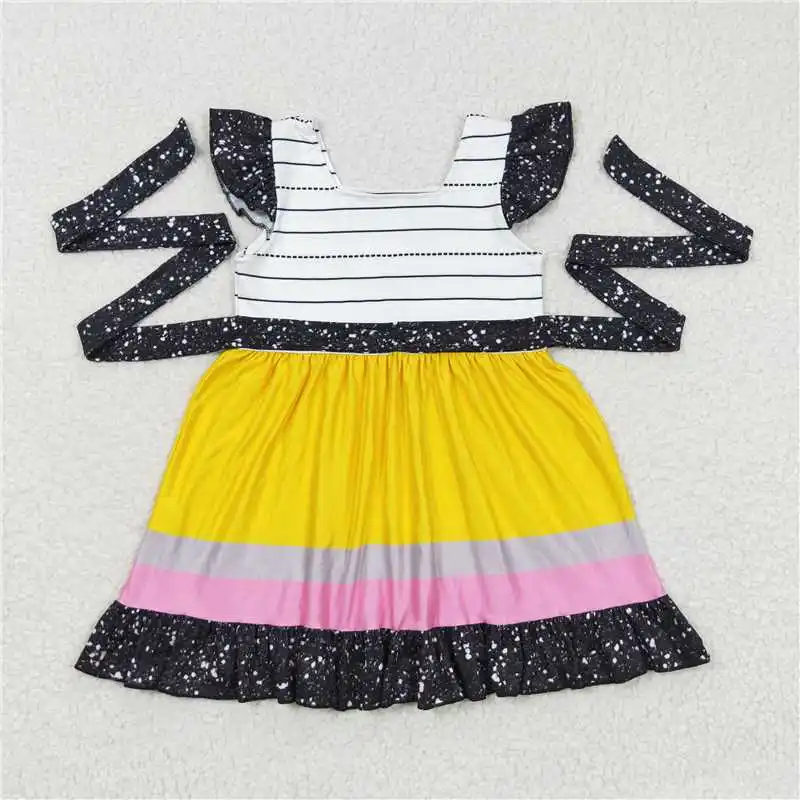 New Fashion Back To School Apple Doll Collar Blue and White Short Sleeve Dress Wholesale Boutique Women Clothes Styles RTS Skirt