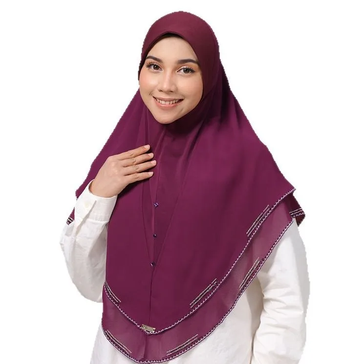 

Eid Chiffon Amira Arab Chiffon Women Muslim Fashion Diamonds Head Wrap Turban Solid Color Islam Pray Hijabs Hat Instant Scarf