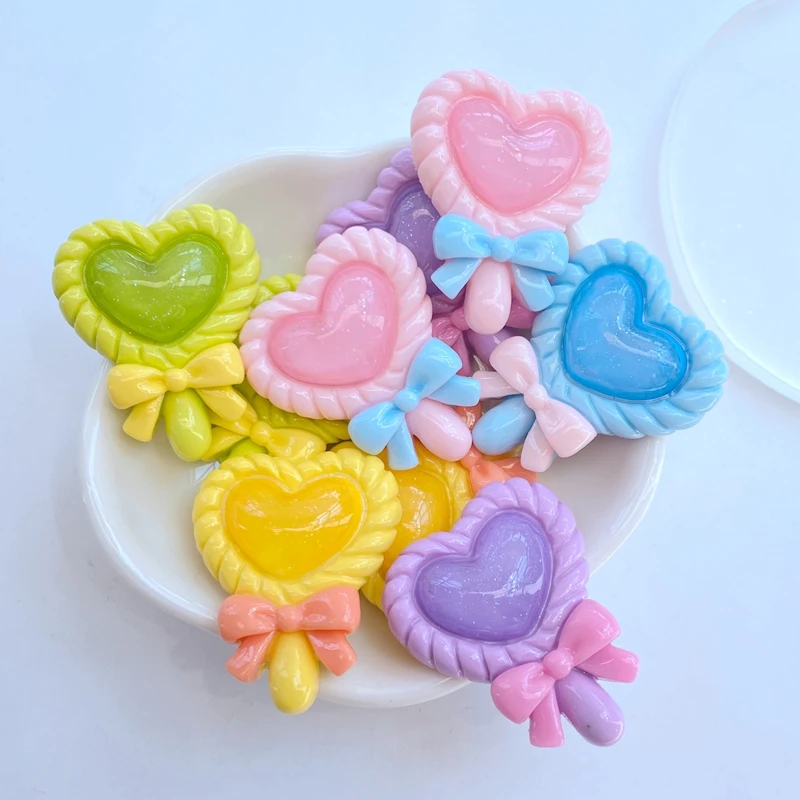 10Pcs New Cute Mini Cartoon Shining Love Lollipop Series Flat Back Resin Scrapbooking DIY Jewelry Craft Decoration Accessories