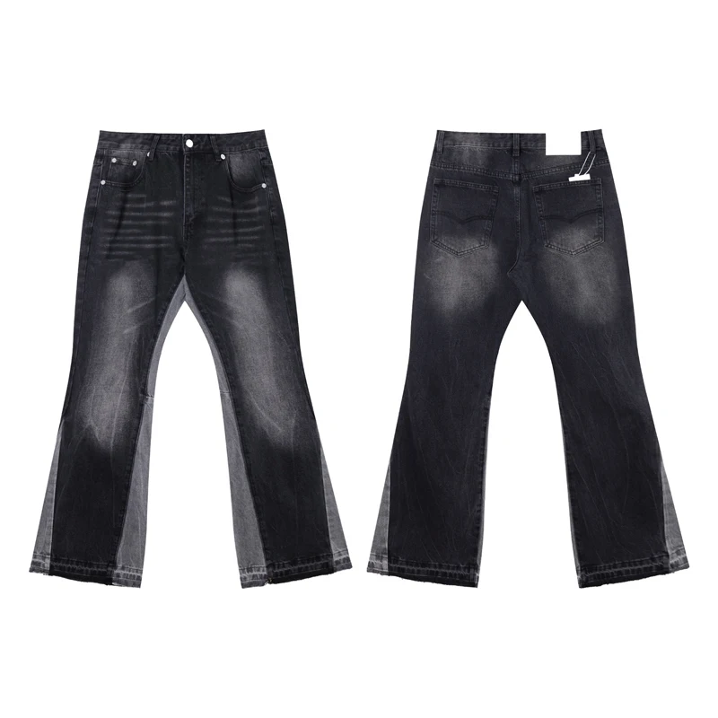 

Waed Bla And ey Patchwork Bell Bot Casual Jeans American Retro Sle Cotton Denim Pants for Men Students And Couples