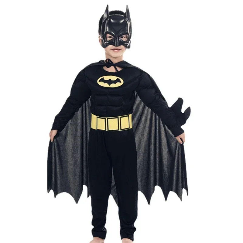 Kinderen Vleermuis Cosplay Jumpsuit Held Kostuum Pak Met Cape Masker Mannen Superheld Wayne Cosplay Hoge Kwaliteit Halloween Carnaval Feest