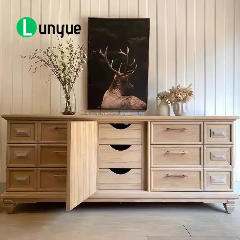 French Retro Solid Wood Carved Flower TV Cabinet American Country Living Room Furniture Dining Sideboard Storage Locker