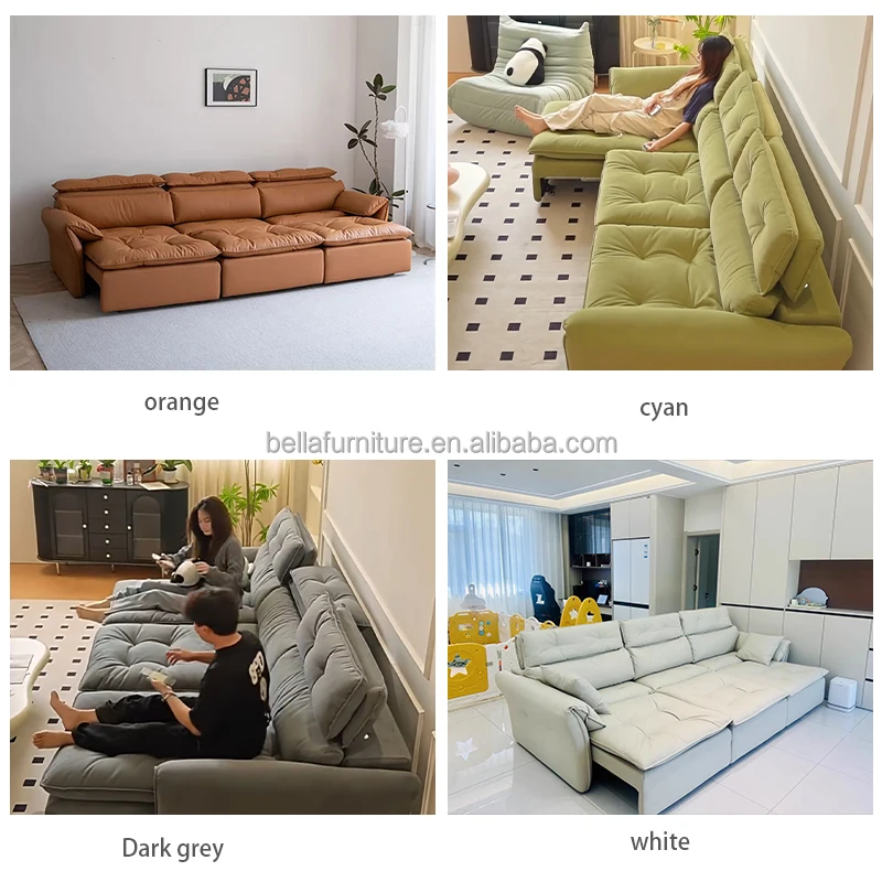 

Italian Multi-functional Sofa Bed Modern Living Room Furniture Leather Sofa Bed Luxury Solid Wood Frame Three Seaters Couch