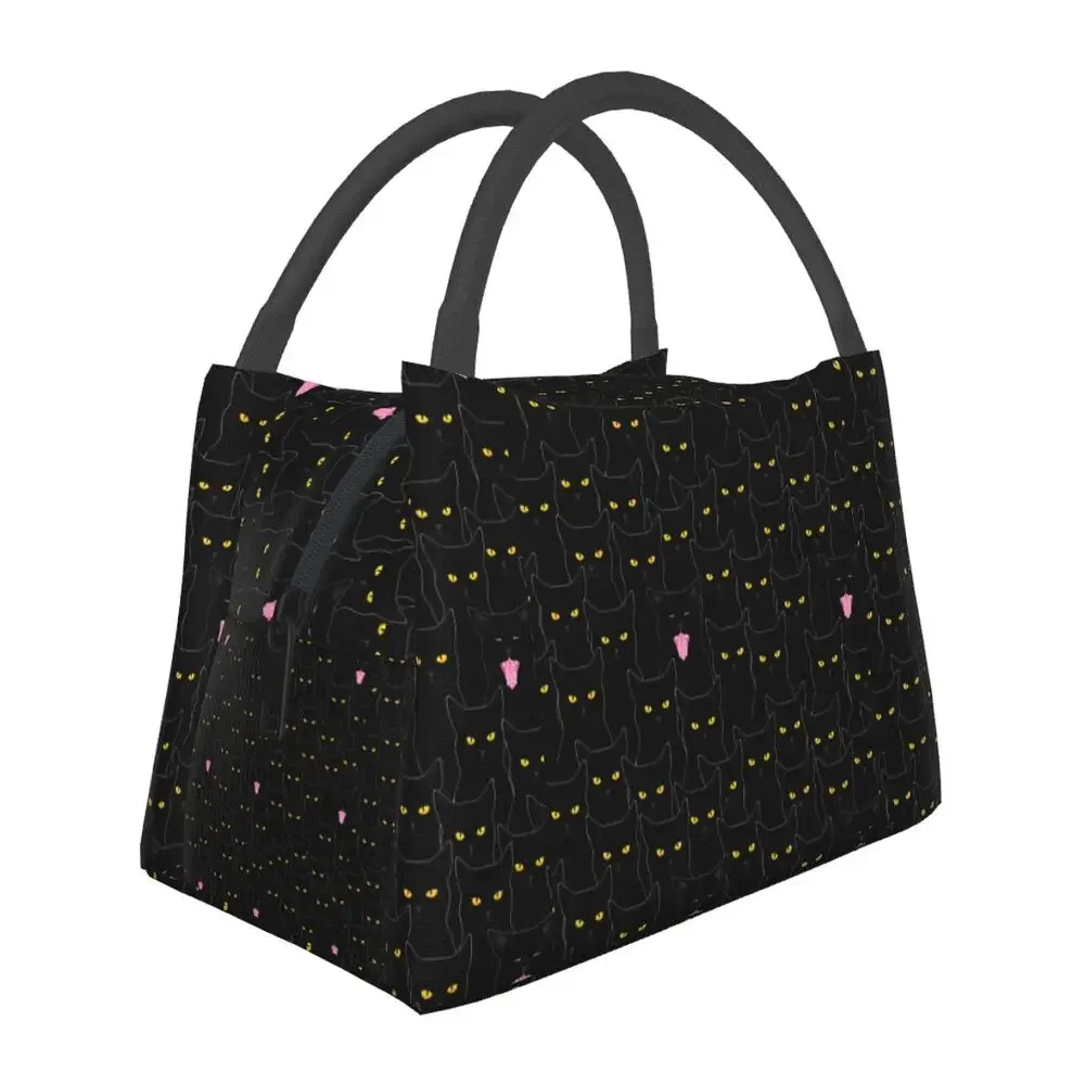 Bolsa de almuerzo con estampado de gato negro para mujer, fiambrera de pícnic con estampado divertido, bolsas de comida, bolso enfriador Oxford