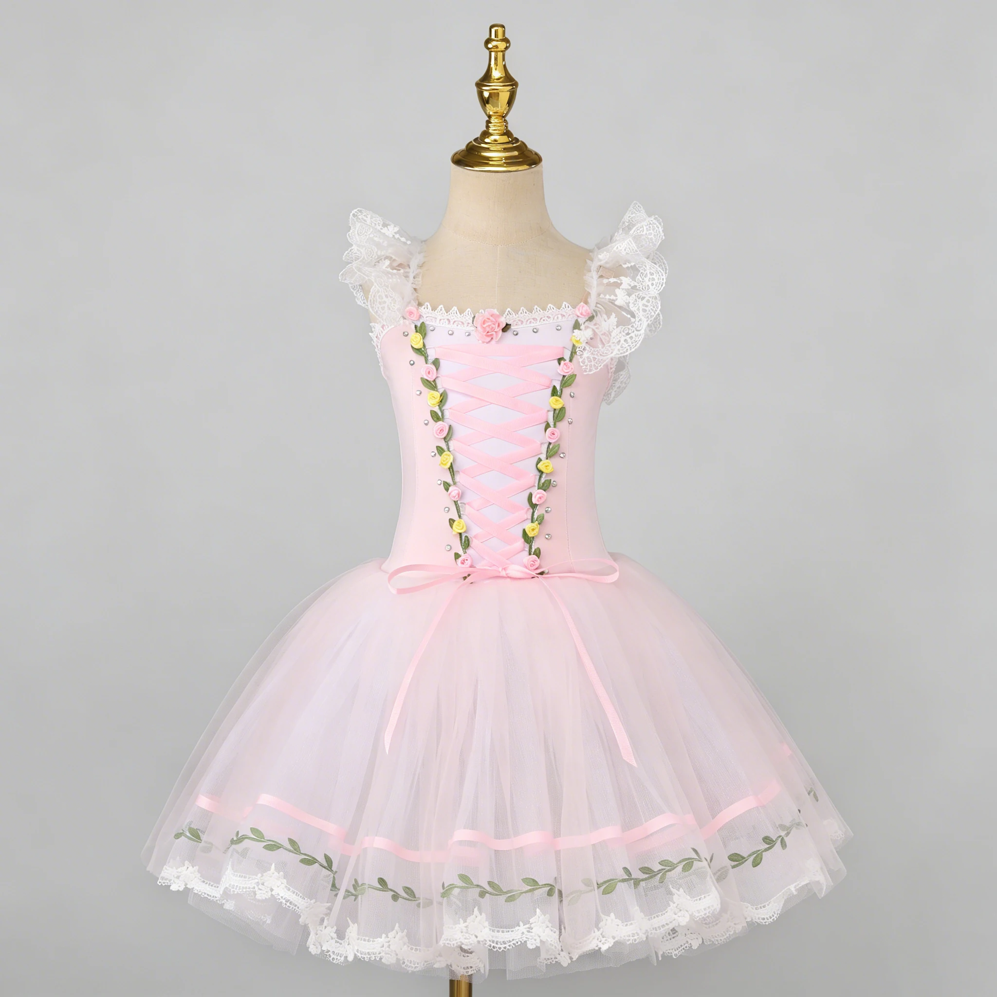 

Professional Romantic Tutu Ballet Dress Flower Diamond Lace Ribbon Gauze Ballerina Party Dress Children Ballet Dance Costumes