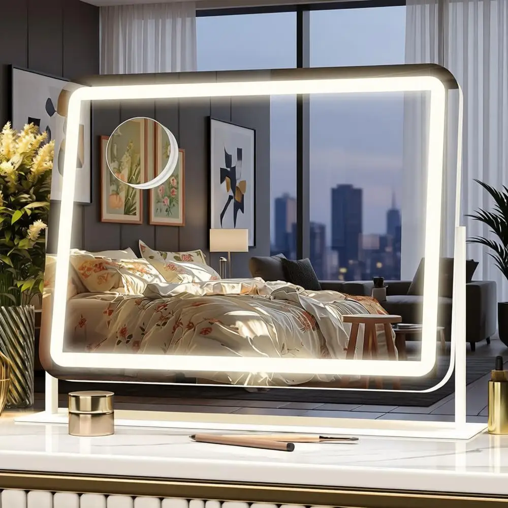 

Зеркало для макияжа со светодиодной подсветкой, 14x11 дюймов, 10-кратное увеличение, 3-цветное косметическое зеркало с регулируемой яркостью