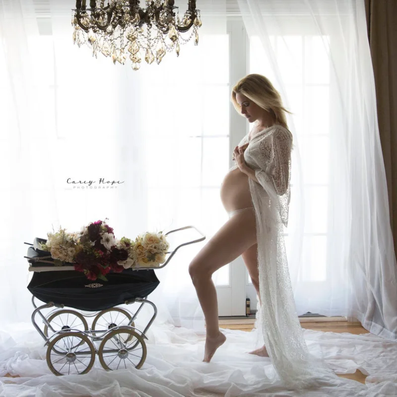 

Lace Maternity Photography Props Long Dresses Mopping Boudoir Outfit Clothes for Pregnant Women Accessories