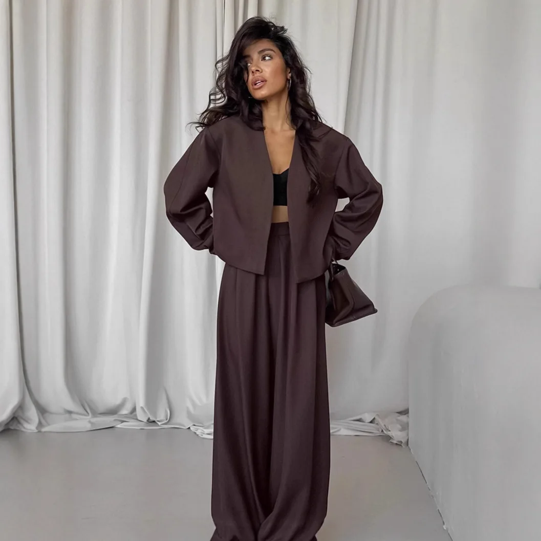 Loungewear Women Two Piece Set Solid V-neck Full Sleeve Lace Up Shirts Long Trousers Sets Office Lady Outfits женское бельё