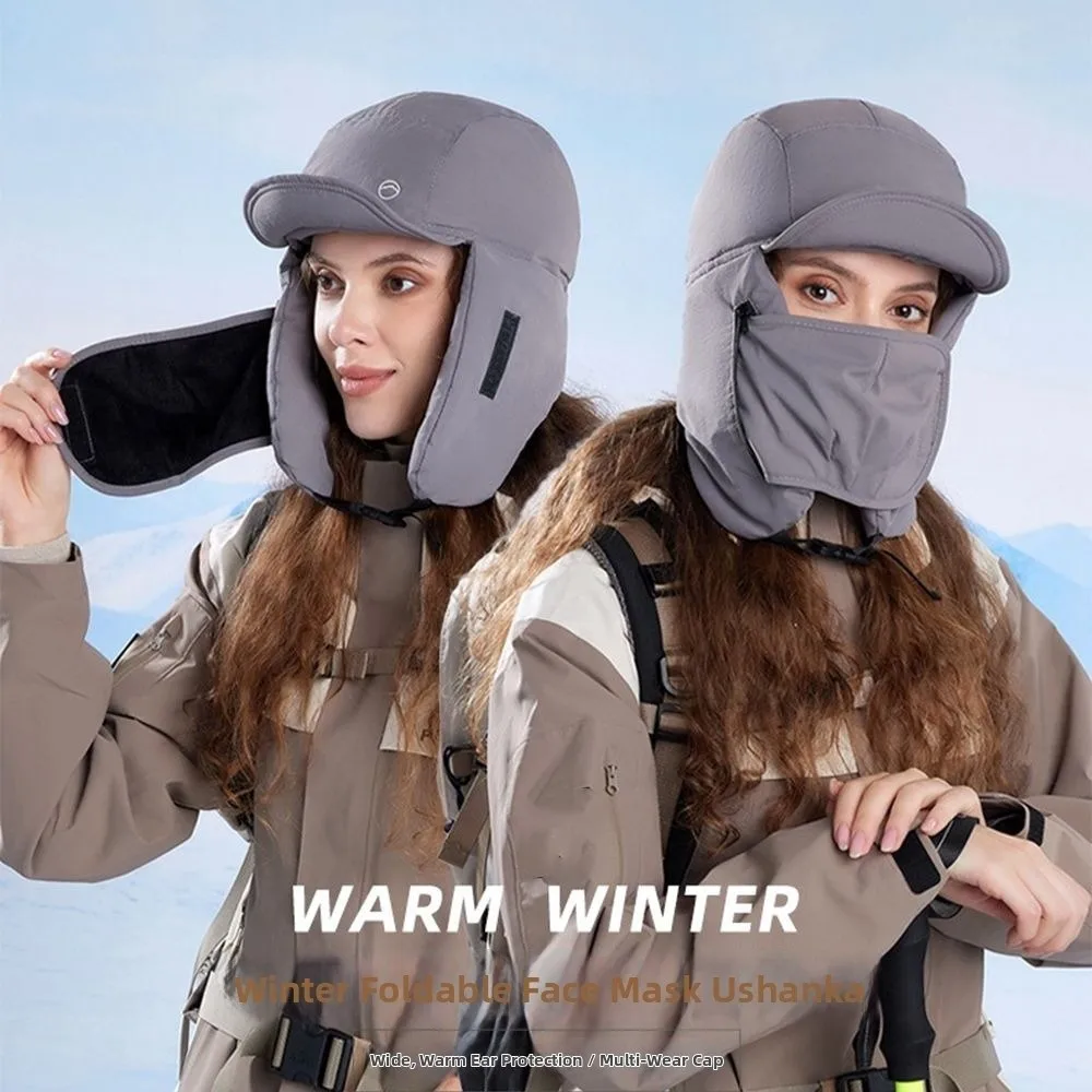 Windproof Winter Lei Feng Hat Thickened Integrated Face Ear Warm Warm Ski Hat Ear Protection Hat Head Cover Earflap Hat Skiing