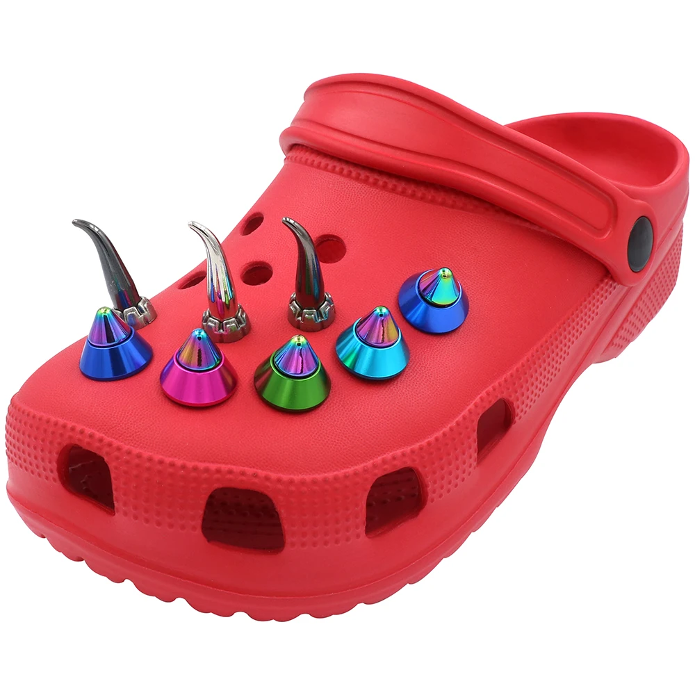 1 Set 14 Pcs Крокросы Shoe Accessories Charm Pins Conical 지비츠 Punk Style Metal Decorations Hole Sandals Adult Kids Party Gift