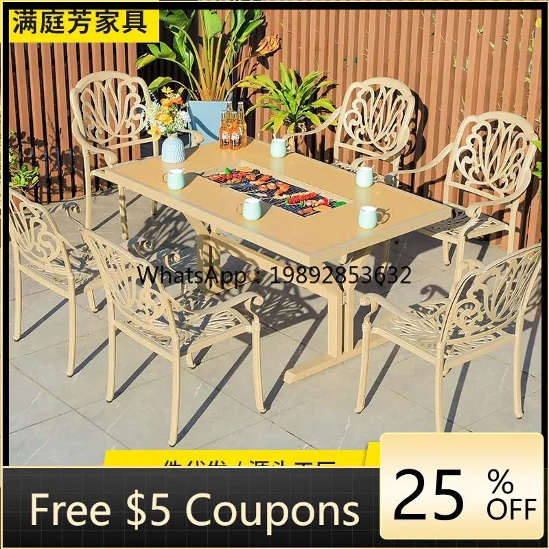 

LYY Outdoor BBQ Table and Chairs Courtyard Aluminum Alloy Table and Chairs Combination Villa Garden Leisure