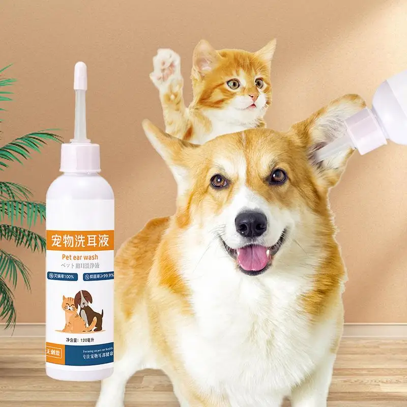 Dog Ear Cleaner Solution Pet Ear Cleaning Drops Ear Rinse 120ml Pet Ear Cleaner Gentle Ear Cleanser For Puppy Kitten Dog Cat