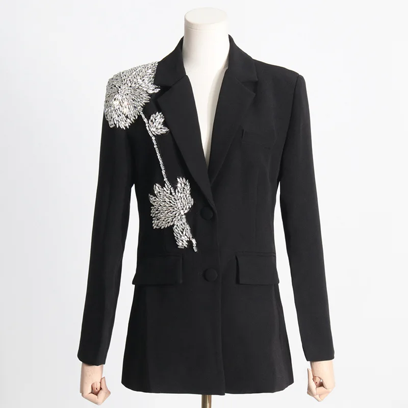 2024 new ins flower rhinestone bling beaded stitching elegant suit jacket blazer for women