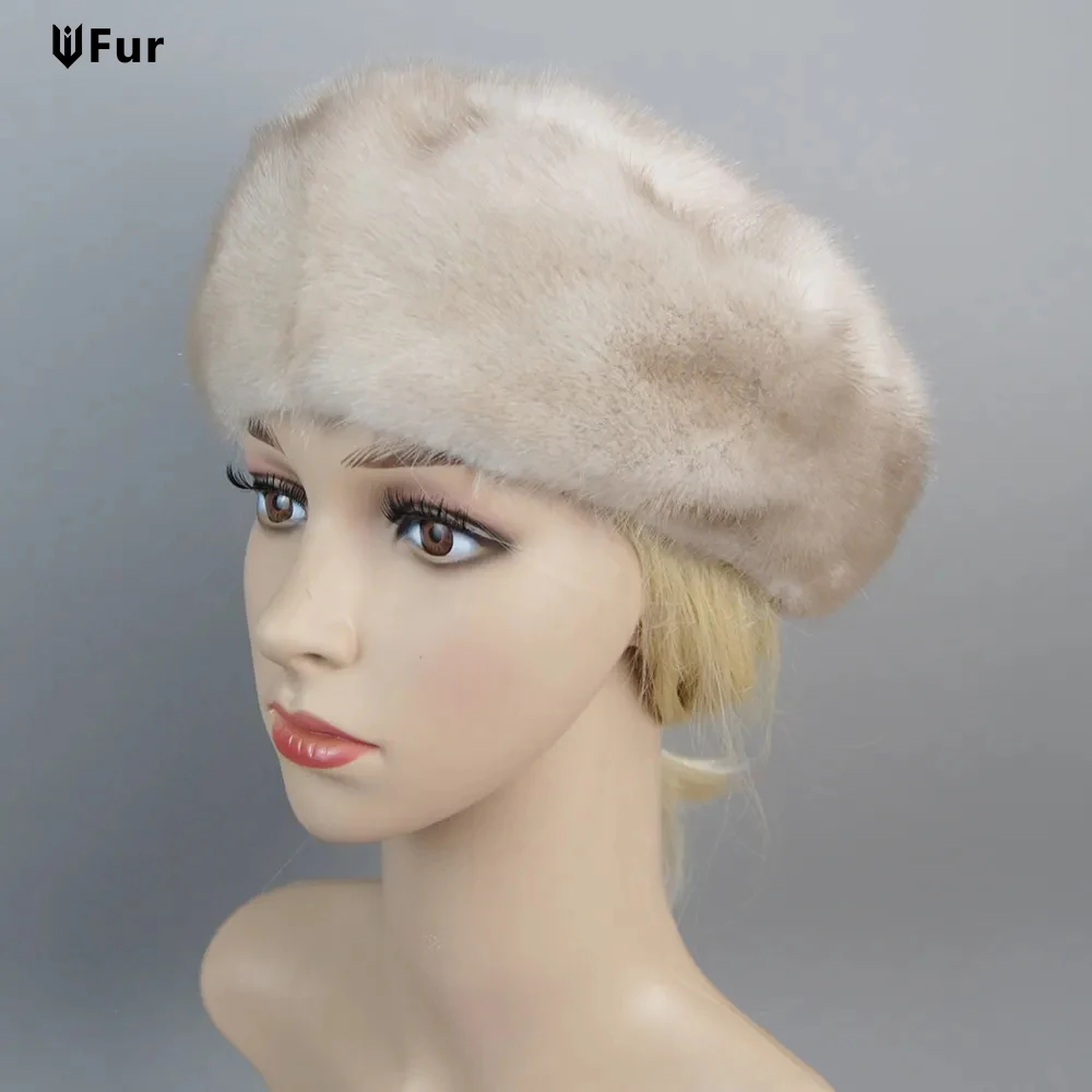 Hot Sale Luxury Women Real Natural Mink Fur Hat Beanies Real Fur Berets Fashion Winter Warm Women Knit Caps Mink Hats Berets