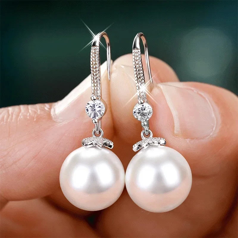 Temperament Imitation Baroque Pearl Fashion Drop Earrings for Women Elegant Shiny Cubic Zirconia Wedding Delicate Jewelry Gifts