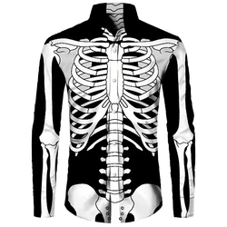 Funny 3D Print Skeleton Button Shirt For Men Clothing Carnival Halloween Cosplay Long Sleeve Tops Unisex Streetwear Shirts 2024