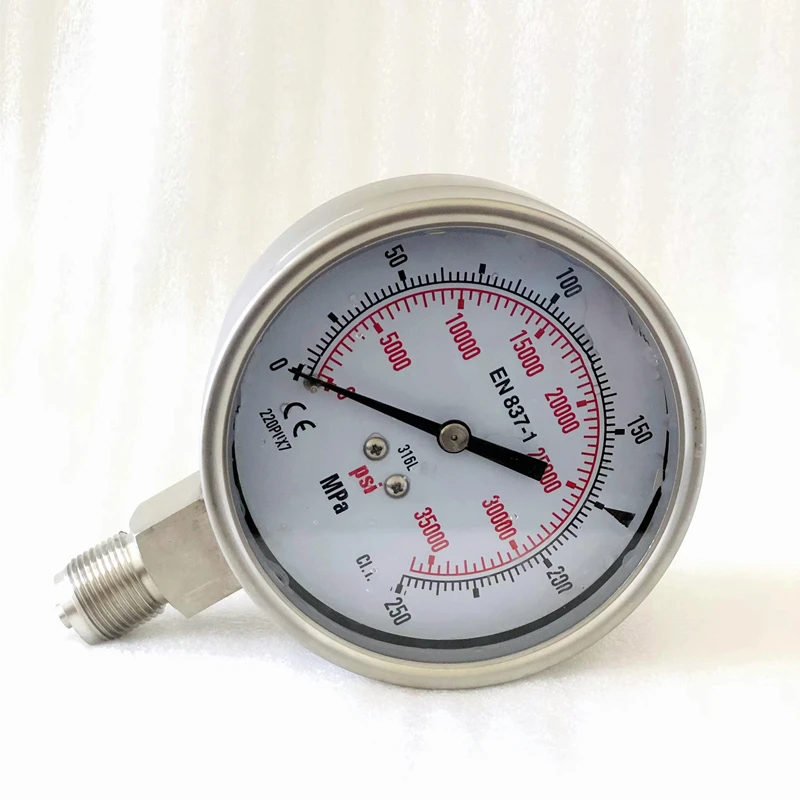 100mm Shock Proof 250Mpa High Pressure Gauge Stainless Steel Radial Direction 35000psi Manometer M20X1.5