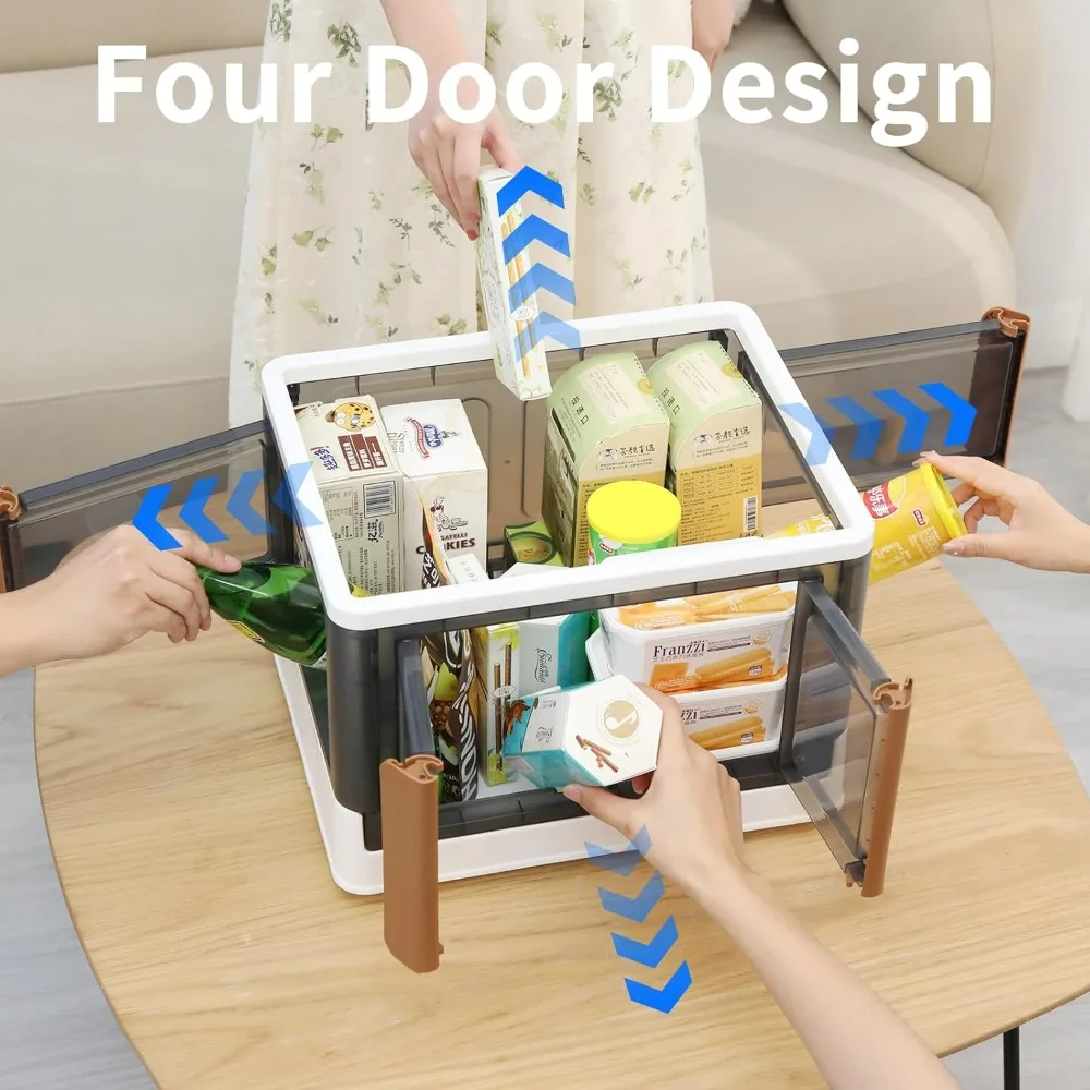 両面アクセス可能な折りたたみ式収納箱、容量6.86ガロン、積み重ね可能なプラスチック製本棚