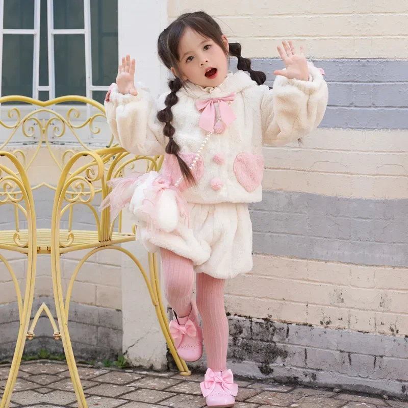 2 Pcs Plush Rabbit Lolita Floral New Toddler Girl Dresses Baby Dress Kids Girls Soft Cotton Princess Clothes Autumn and Winter