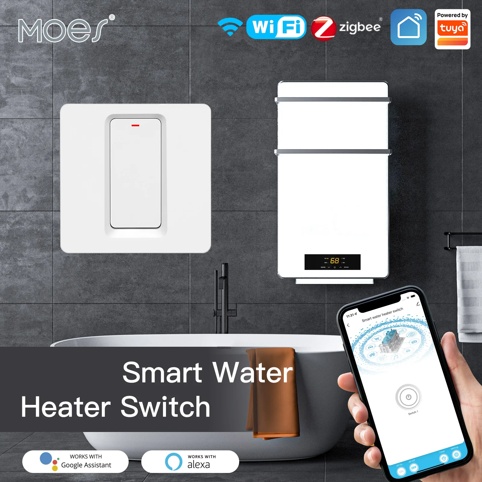 Moes ZigBee Water Heater Switch Smart Boiler Controllr WIFI Wireless Tuya Timer APP for Heating Water Alexa Google Home Vioce