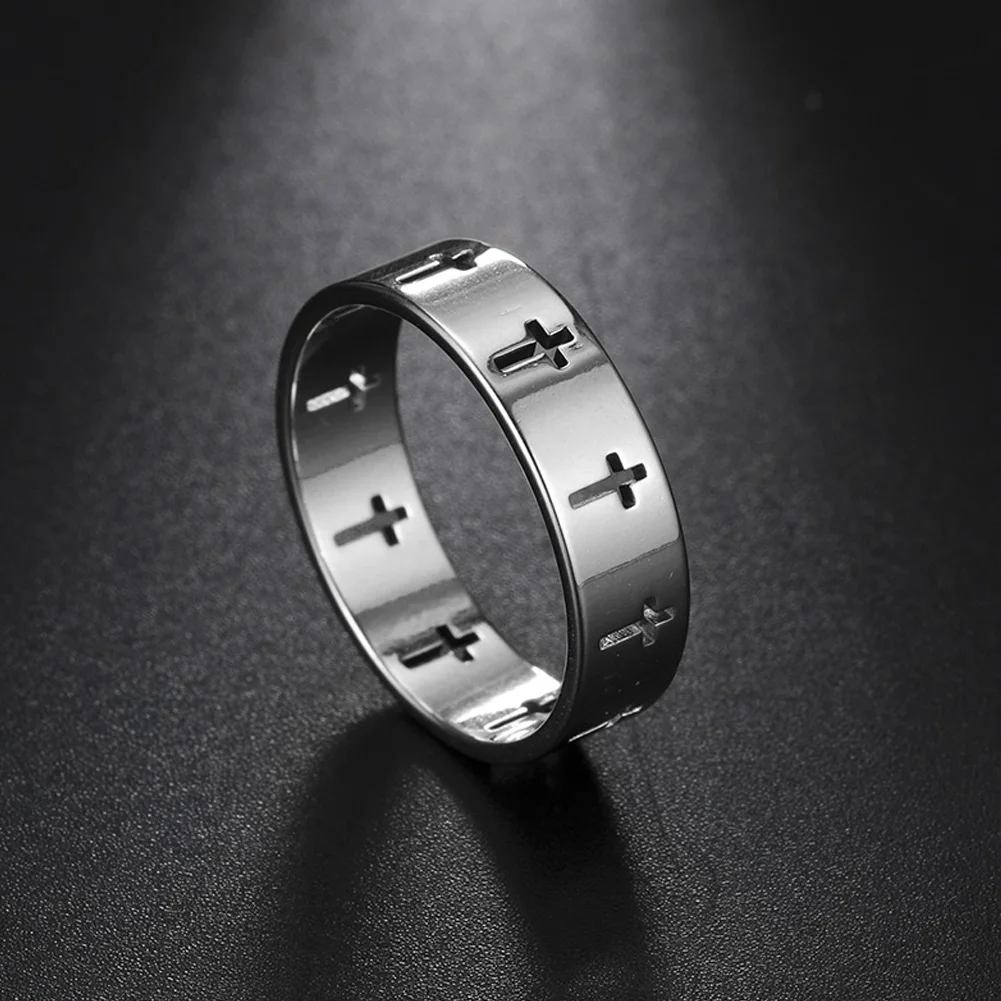 COOLTIME Gothic Cross Couple Rings Stainless Steel Silver Color Jesus Cross Finger Ring for Men Women Punk Jewelry Wedding Gift 