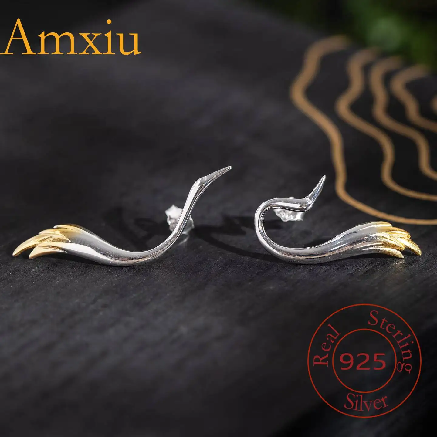 Amxiu Sterling Silver 925 Original Design Simple Personality Ins Style Crane-Shaped Earrings For Women Fashion National Trend