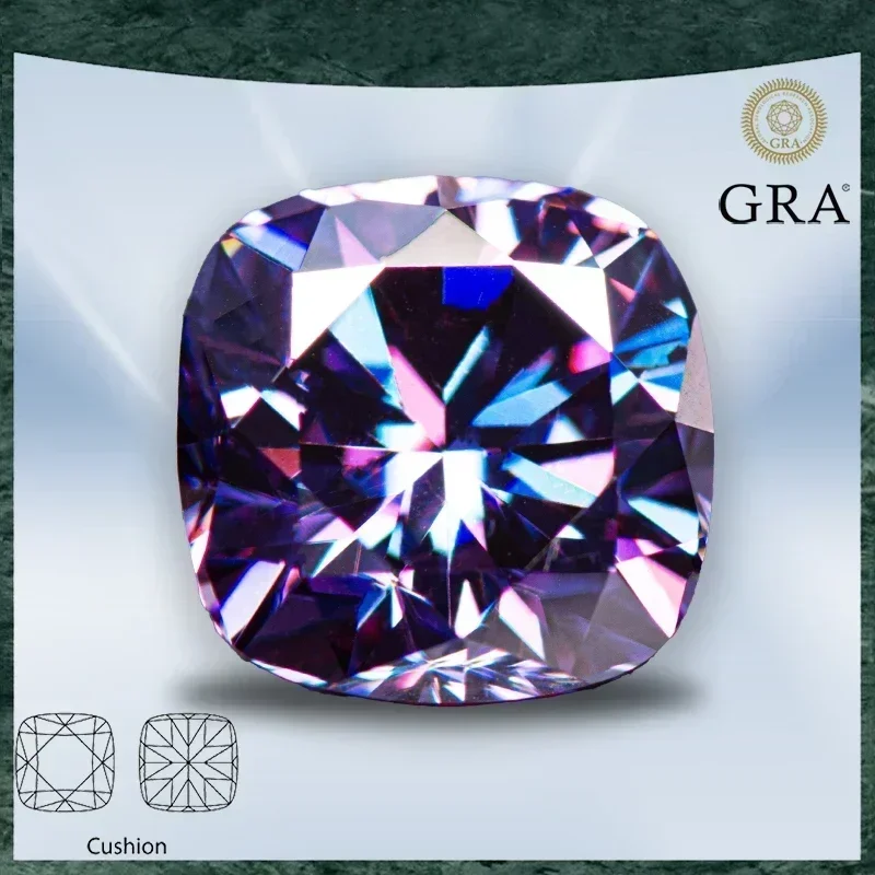 

Moissanite Stone Cushion Cut Imperial Purple Colour VVS1 with GRA Certificate Gemstone Charms Advanced Jewelry Making Materials