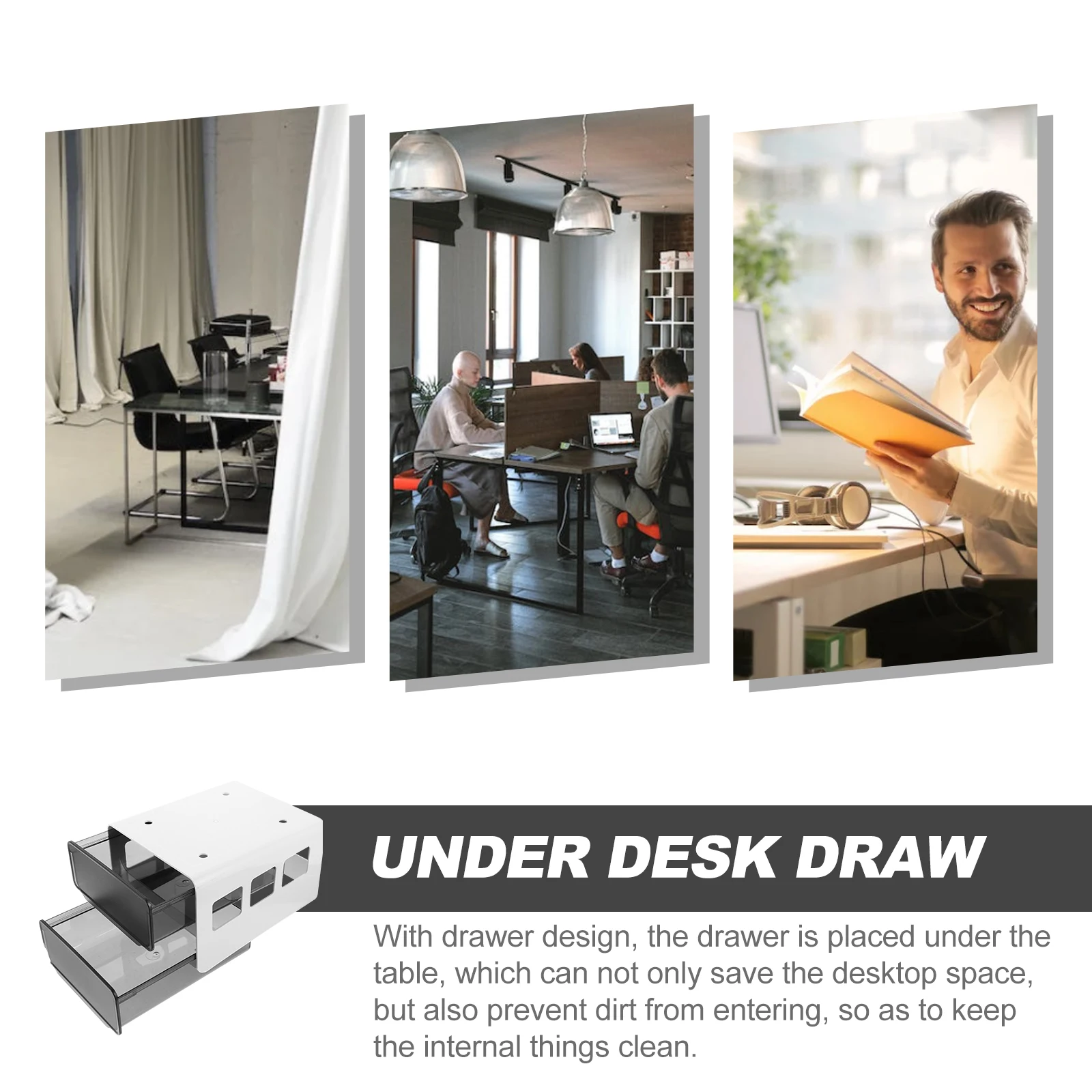 

1pcs Under Desk Drawer Organizer Abs Pp Self-Adhesive Storage Box For Stationery Tools Cosmetics Hidden Desktop Organizer Under