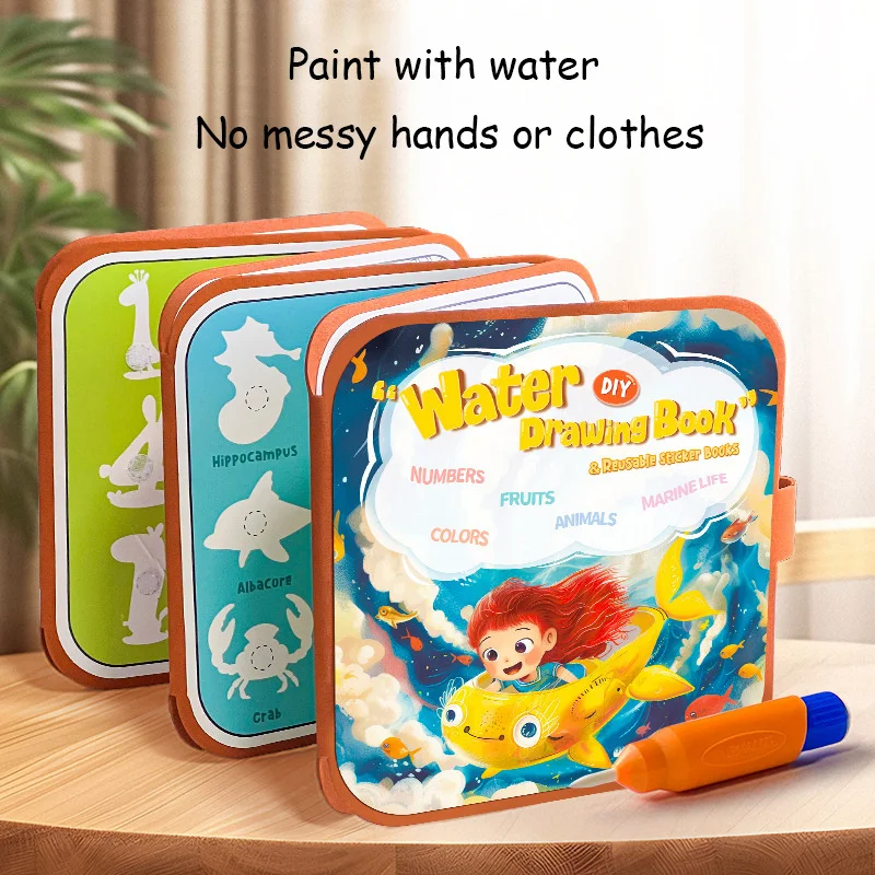 Water Drawing Book For Kids - Reusable Mess-Free Painting Toy, Travel Art Set With Non-Toxic Materials