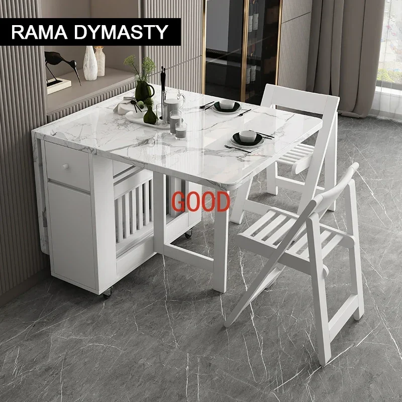 Fashion White Color Folding Dining Table Furniture yemek masasi Multifunctional Rectangle Foldable Dining Table Folding Chairs