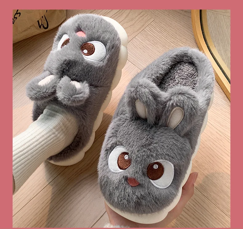 White Bunny Hausschuhe für Zuhause Kawaii Schuhe Frauen Kaninchen flauschige Hausschuhe Winter Indoor Sandalen Frau Plattform Bootie Slipper Neu – Detail 13