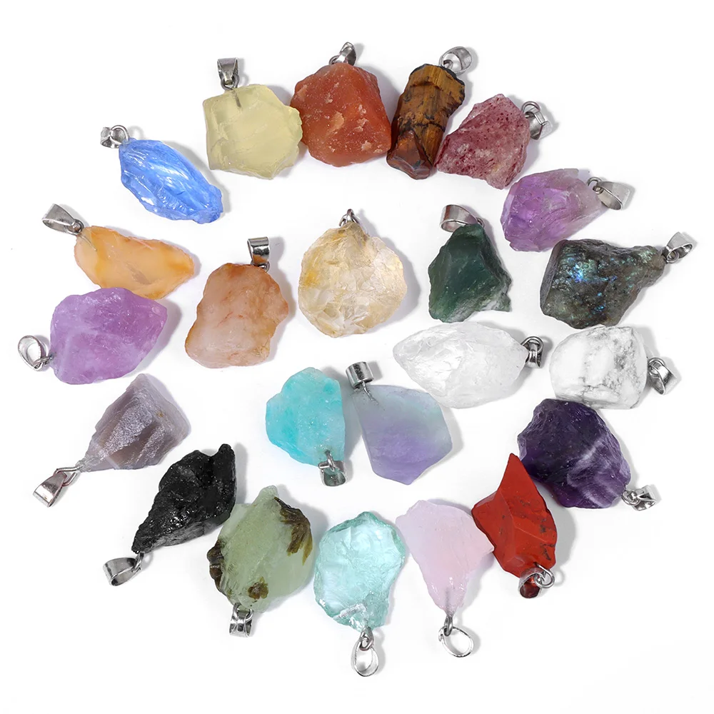 2PCS High Quality Raw Stone Pendant Rough Original Crystal Energy Healing Chakra Pendants For Diy Jewelry Making Necklace