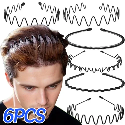 Imagen 2 del producto 6 uds diadema de Metal para hombres y mujeres bandas para el cabello de moda deportes al aire libre antideslizante suave elástico peine para dientes accesorios para el cabello Unisex