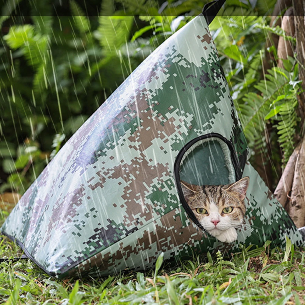 Maison de chat d'extérieur avec sangle de 2 mètres de long, isolation chaude étanche, condos de chat d'intérieur portables, 21,65x21,65x17,72 po