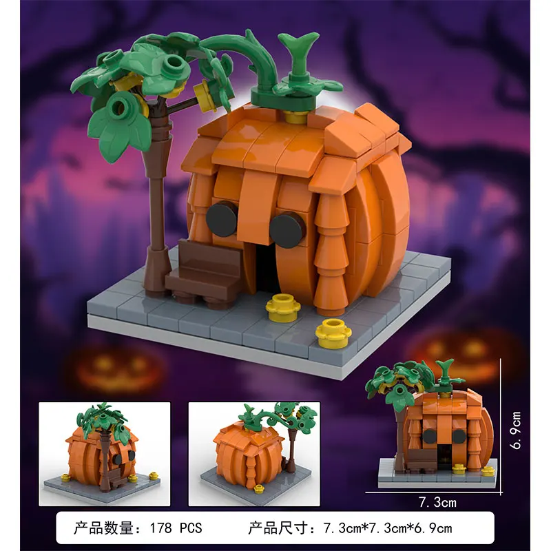 MOC الإبداعية اليقطين منزل كتل تجميع الجسيمات الصغيرة DIY بناء هالوين هدية نموذج لعبة عطلة