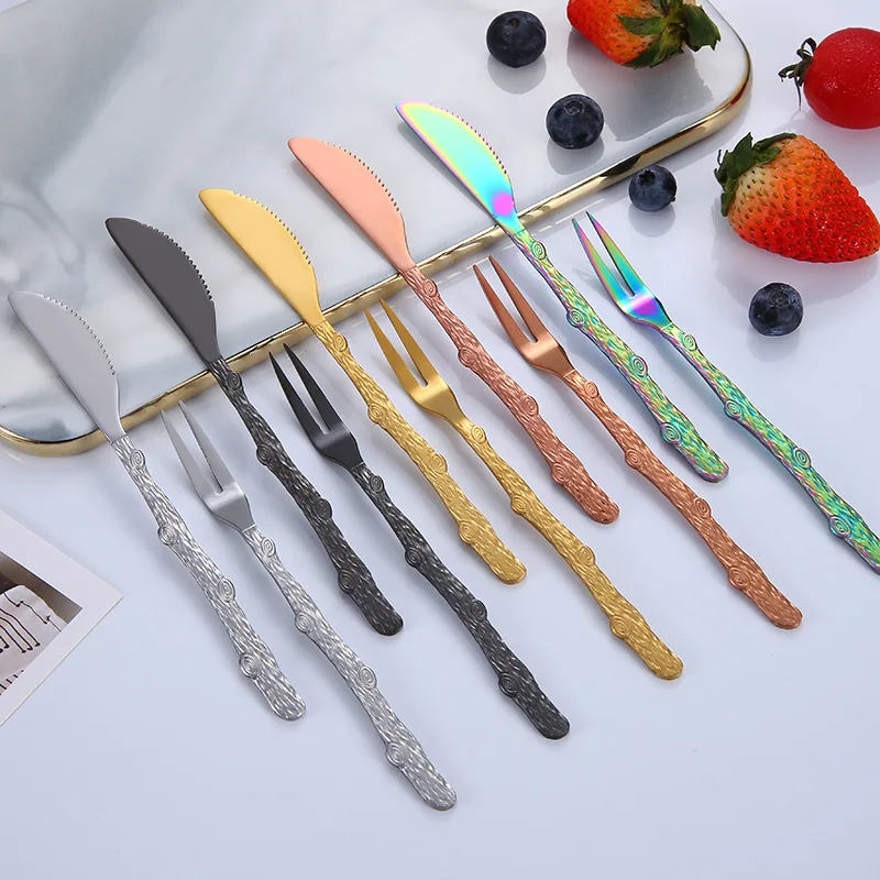 1PC Mid-Autumn Moon Cake Knife Fork Dessert  Fruit  Kitchen Tools Tableware Stainless Steel   Vintage Set