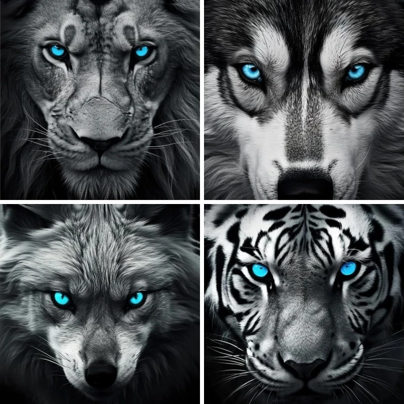 5d Diamond Painting Kits Blue Eyes Beast Animal Wolf Tiger Lion , Gem Art Cross Stitch for Adults, for Room Decor Club Decor